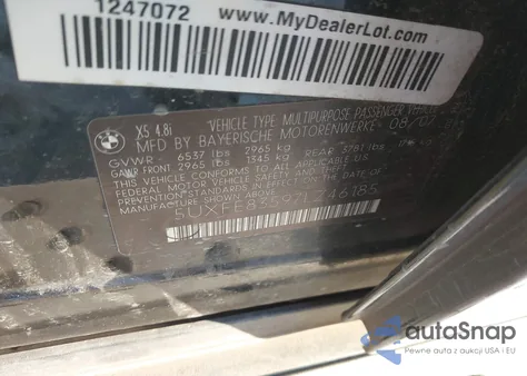 2007 BMW X5 4.8I z USA, uszkodzony, nr VIN 5UXFE83597LZ46185